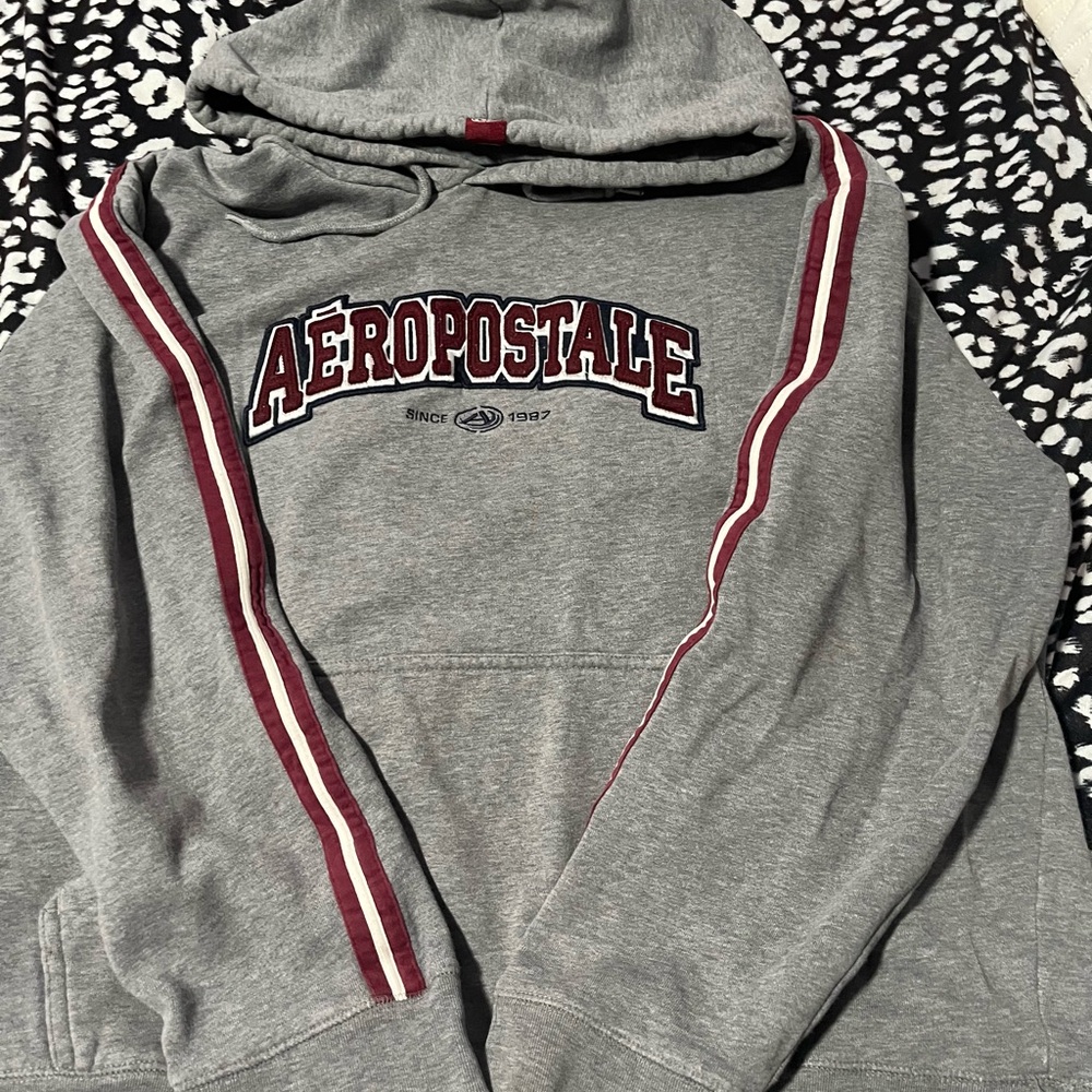 Aeropostale Gray and Red Men's Hoodie Sweater